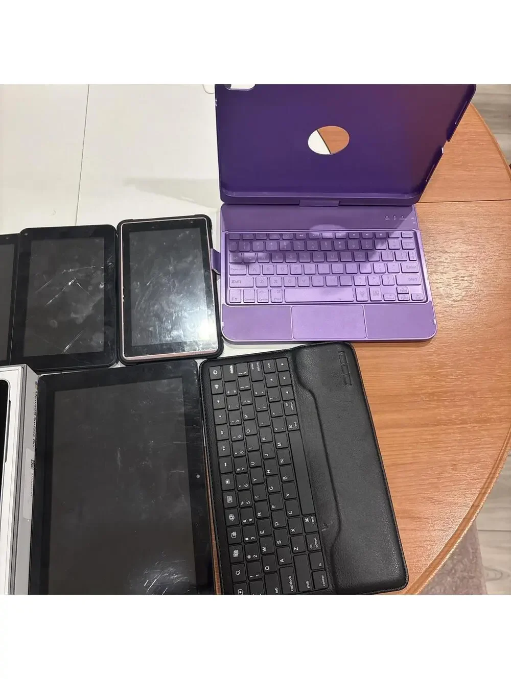 Lot Of 5 Android Tablets, 1 Surface Go, Bluetooth Keyboard & Cases For Part